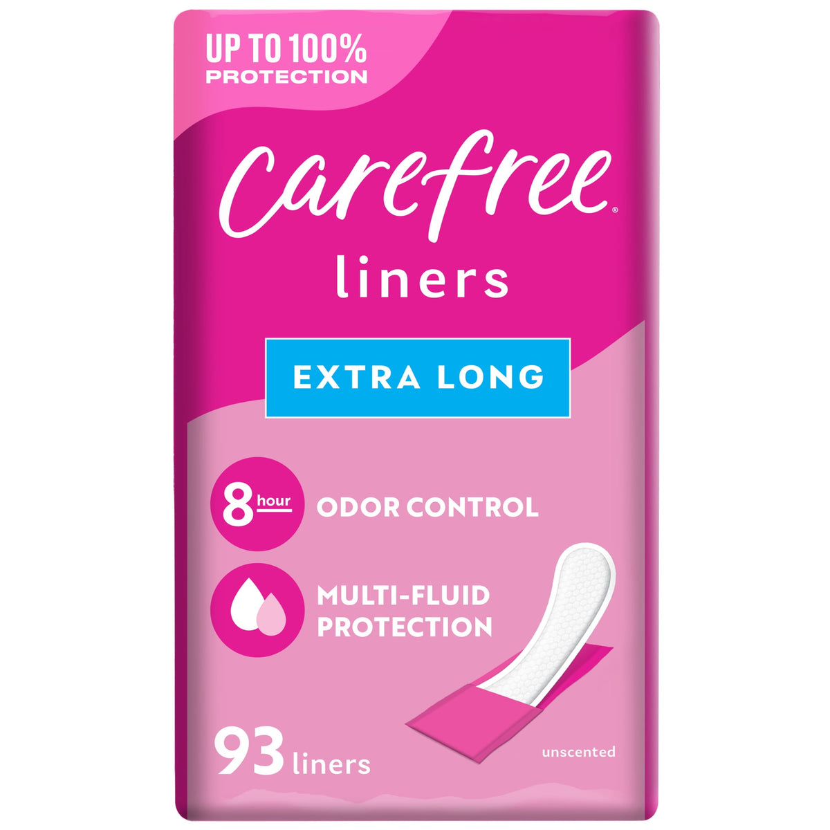 Carefree Panty Liners, Extra Long, Unscented (93 Count)