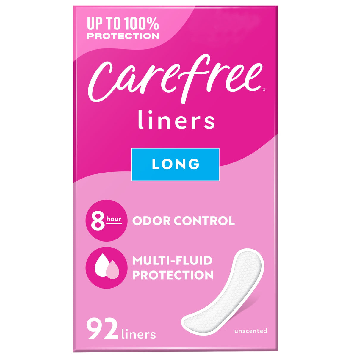 Carefree Panty Liners for Women, Long, Unwrapped, Unscented (92 Count)