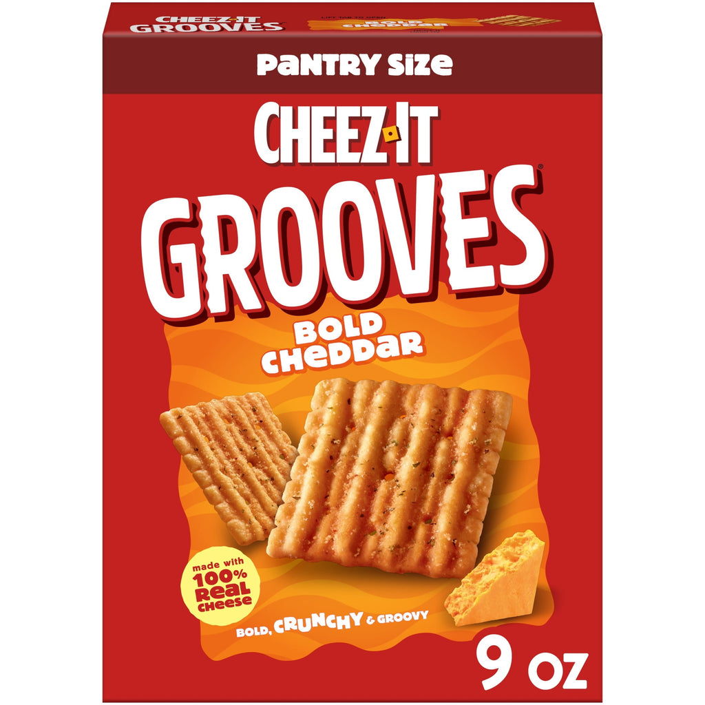 Cheez-It Grooves Bold Cheddar Cheese Crackers, Crunchy Snack Crackers, 9 oz