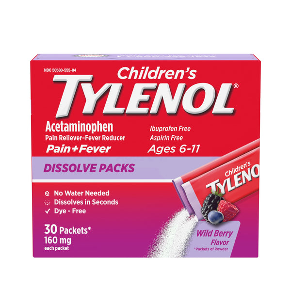 Children's Tylenol Acetaminophen Dissolve Packets, Wild Berry, 30 Count