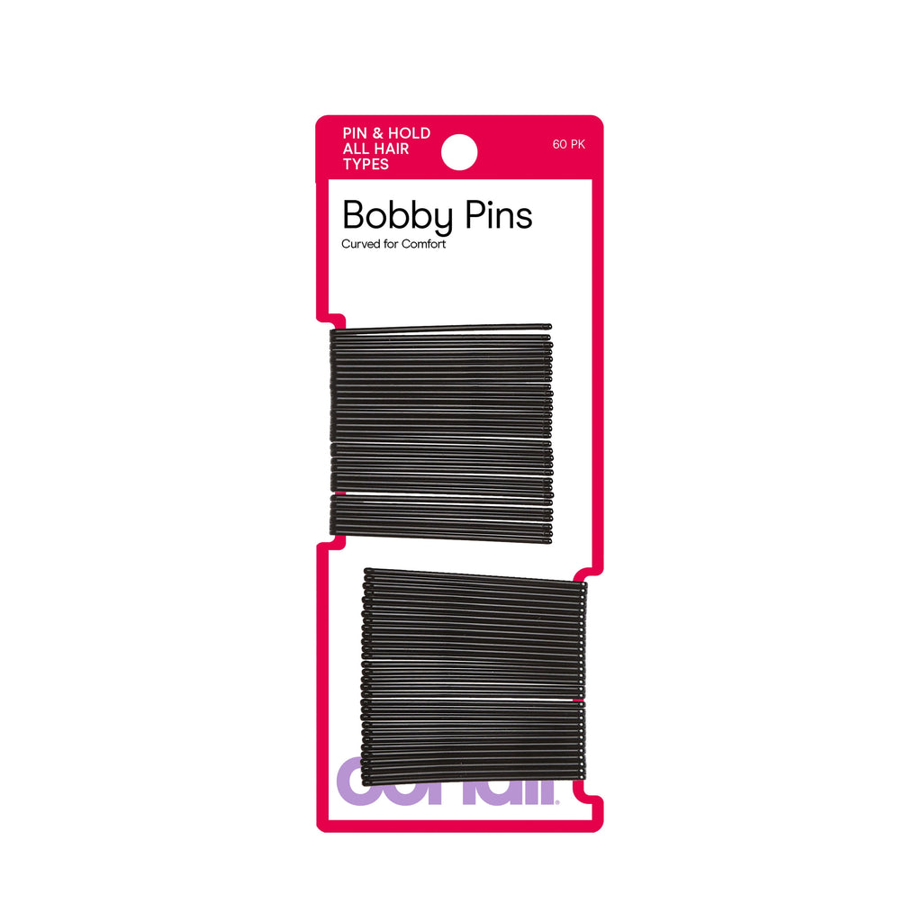 Conair Styling Essentials Curved Bobby Pins, Smooth Black, 60 Count