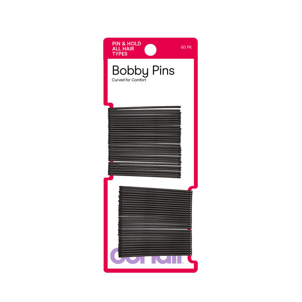 Conair Styling Essentials Curved Bobby Pins, Smooth Black, 60 Count