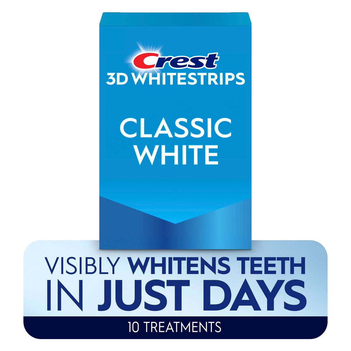 Crest 3DWhitestrips at Home Teeth Whitening, Classic White, 10 Treatments, 20 Strips