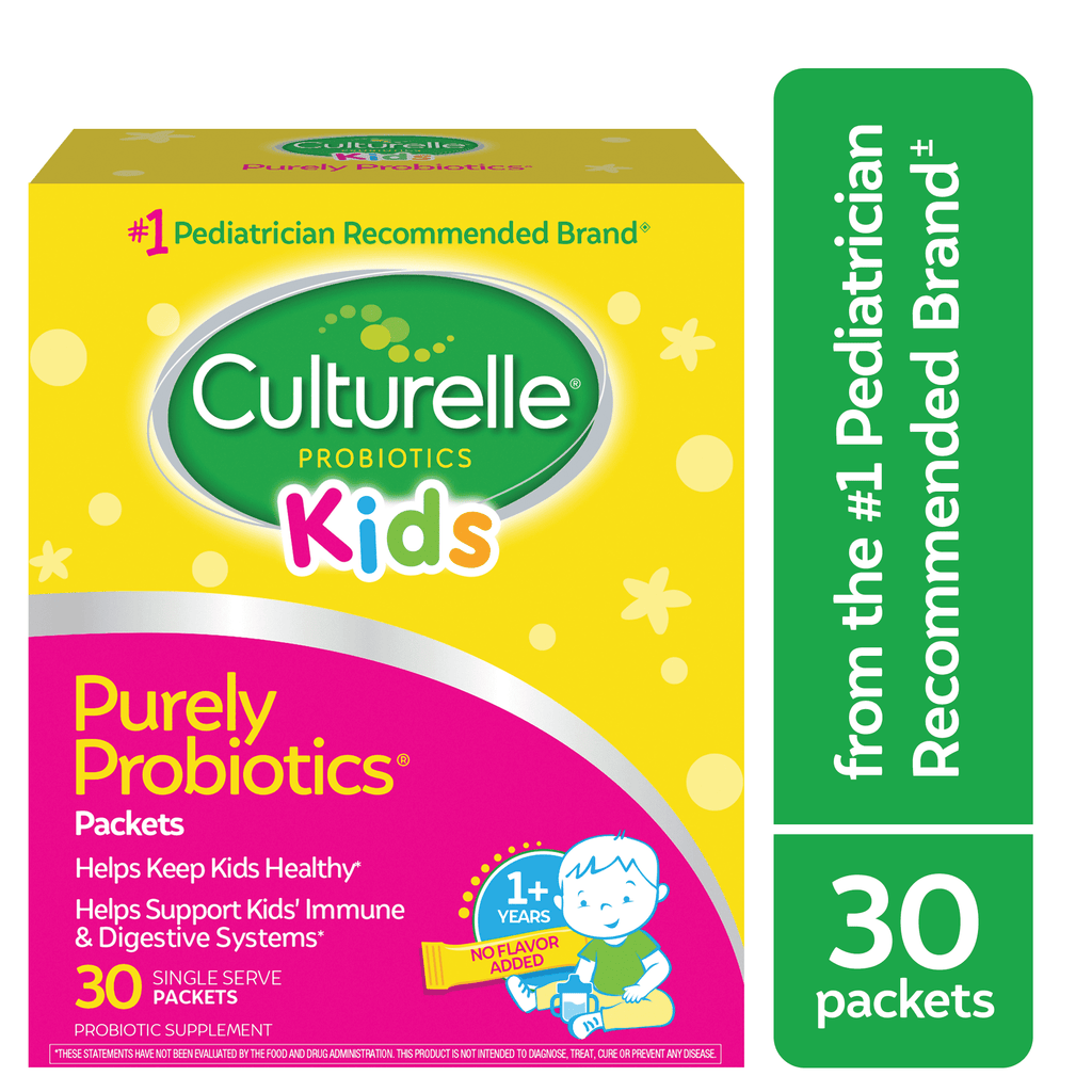 Culturelle Probiotics Kids Purely Probiotic Daily Ready-to-Mix Supplement, Immunity & Digestion Support for Children, No Flavor Added, 30 Packets