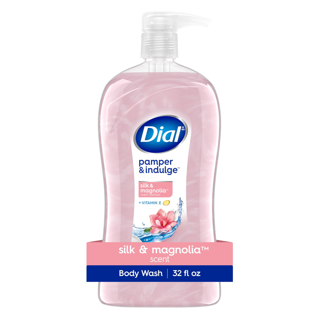 Dial Body Wash, Pamper & Indulge Silk & Magnolia, 32 Fl Oz, Hydraclean Complex & Vitamin E, Gentle, Leaves Skin Feeling Nourished