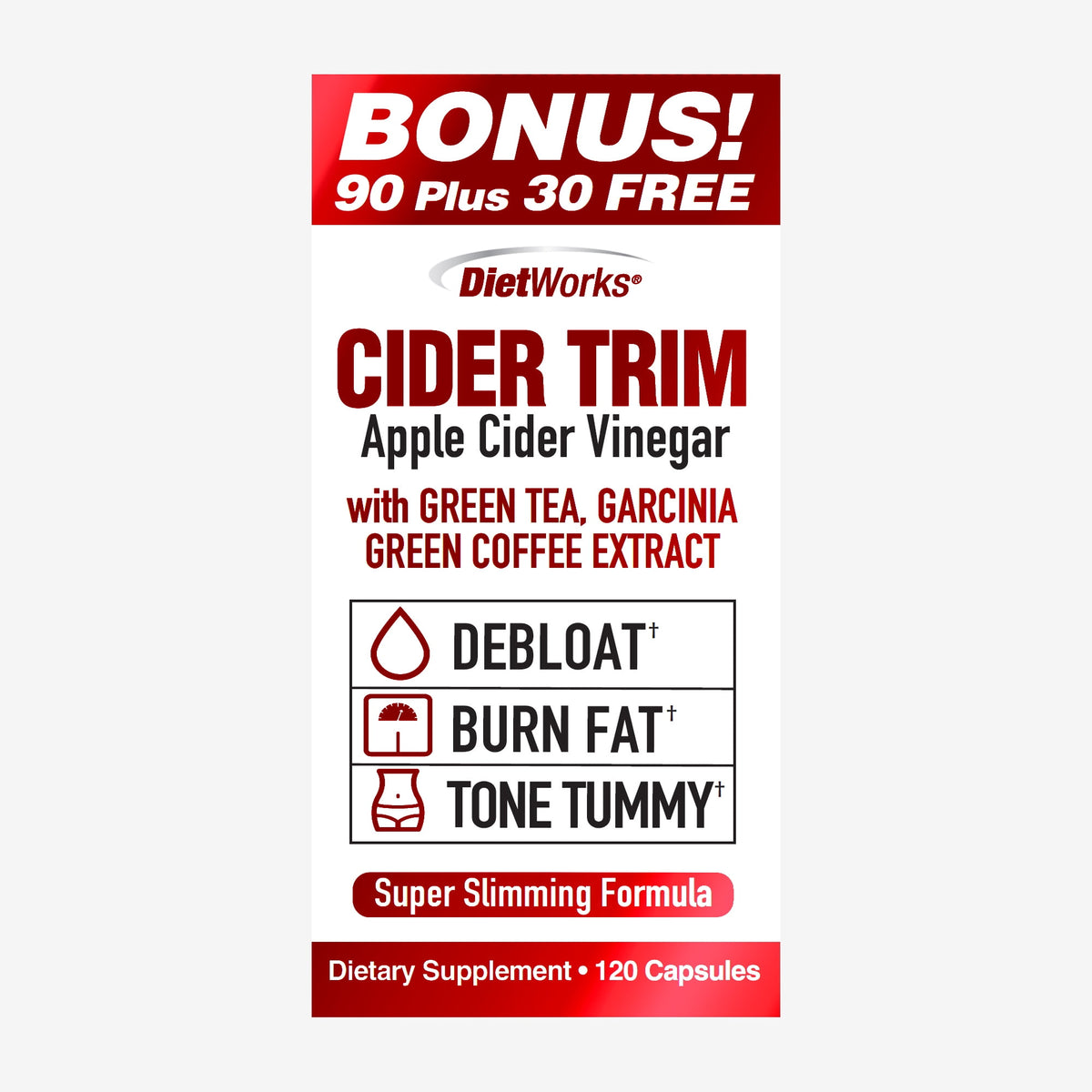 DietWorks Cider Trim Apple Cider Vinegar Capsules, 120 Ct