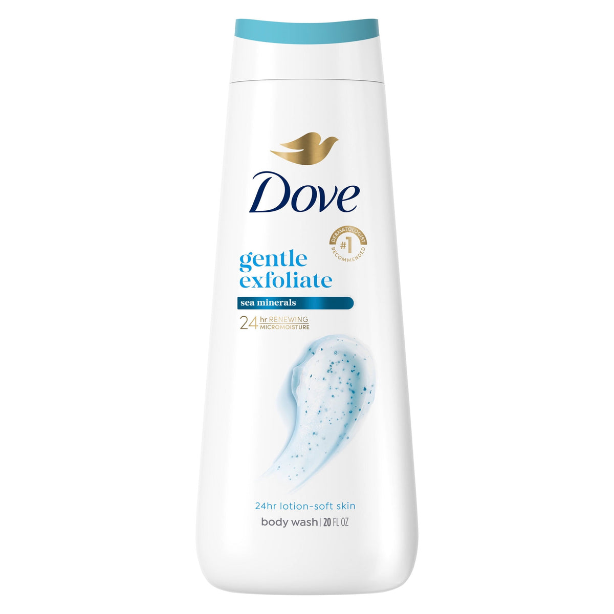 Dove Body Wash For 24hr Lotion-Soft Skin Gentle Exfoliate with Sea Minerals Moisturizing Skin Cleanser with No Sulfates No Parabens, 20 fl oz
