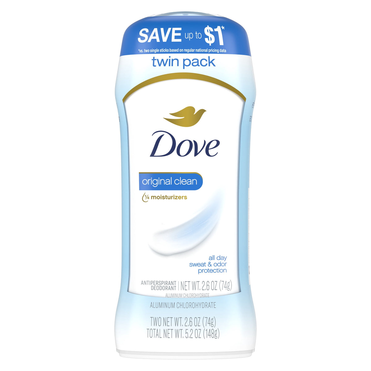 Dove Invisible Solid Antiperspirant Deodorant Stick For Women, Original Clean, For All Day Underarm Sweat & Odor Protection ,2.6 oz 2 Count