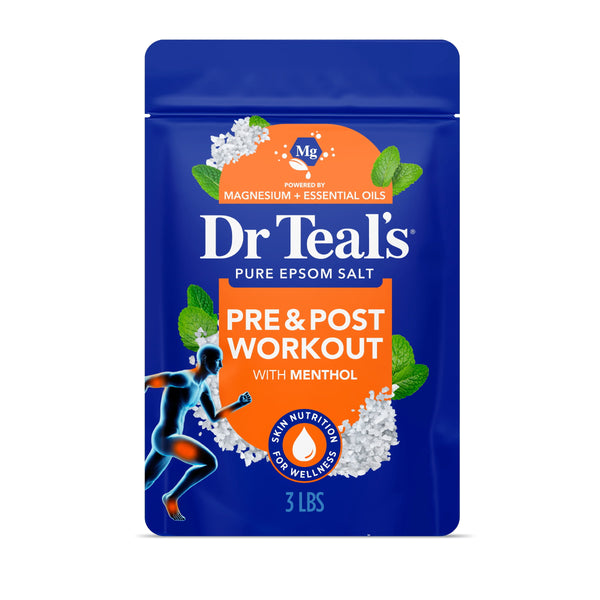 Dr Teal's Epsom Salt Magnesium Soak, Pre & Post Workout with Menthol, 3 lbs