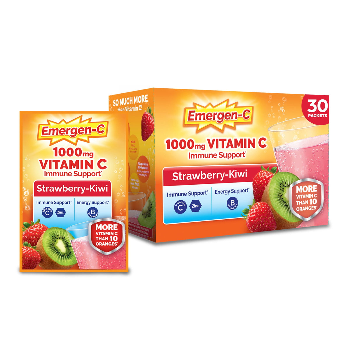 ​​Emergen-C 1000 Mg Vitamin C Powder for Immune Support, Strawberry Kiwi Flavor - 30 Count​