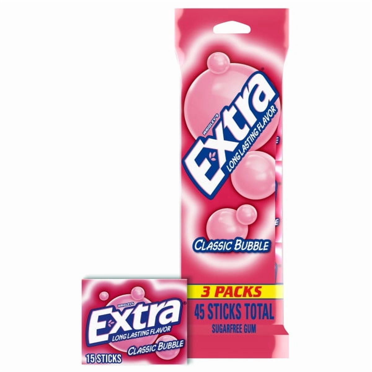 Extra Classic Bubble Sugar Free Chewing Gum - 15 Ct (3 pack)