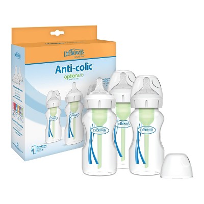 Dr. Brown's 9oz Anti-Colic Options+ Wide-Neck Baby Bottle with Level 1 Slow Flow Nipple - 3pk - 0m+