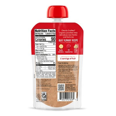 HappyBaby Clearly Crafted Bananas Raspberries & Oats Baby Food Pouch