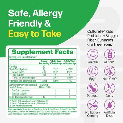 Culturelle Kids Probiotic + Gluten Free Veggie Fiber Gummies - Berry - 30ct