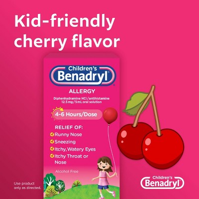 Children's Benadryl Diphenhydramine Allergy Relief Liquid - Cherry Flavor - 8 fl oz