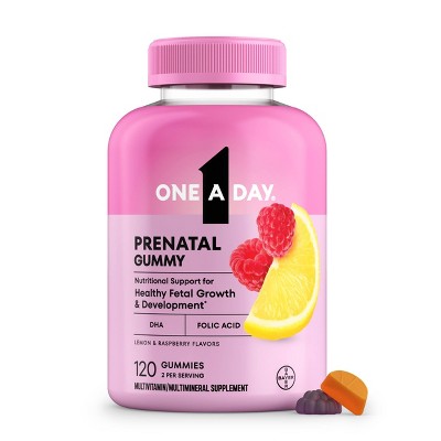 One A Day Prenatal Vitamins for Women Gummies with Folic Acid - Raspberry, Orange & Cherry - 120ct