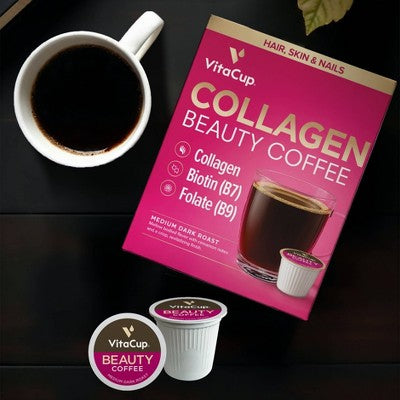 VitaCup Beauty Collagen Coffee Pods w/ Biotin for Hair, Skin & Nails Medium Dark Roast - 32ct