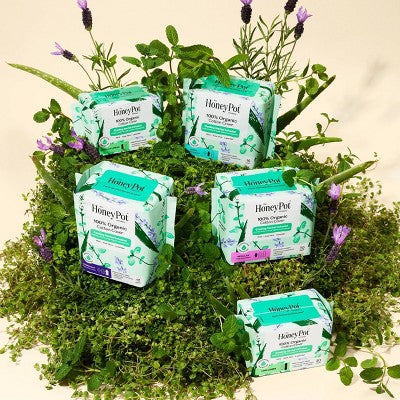 Honey Pot 100% Organic Cotton Cover Cooling Herbal Infusion Overnight Pads - 12 ct