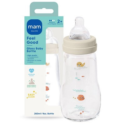 MAM Feel Good Glass Baby Bottle - Cream - 9 fl oz