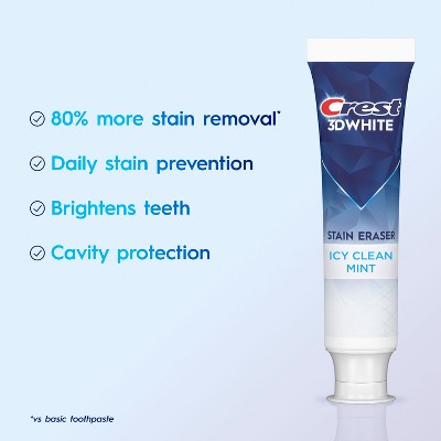 Crest 3D White Stain Eraser Fluoride Toothpaste Icy Clean Mint - 3.8oz