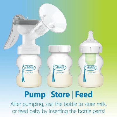 Dr. Brown's Manual Breast Pump with Soft Shape Silicone Shield & Anti-Colic Options+ Baby Bottle - 4ct - 5oz