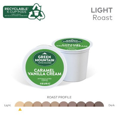 Green Mountain Caramel Vanilla Cream Flavored Keurig K-Cup Light Roast Coffee Pods