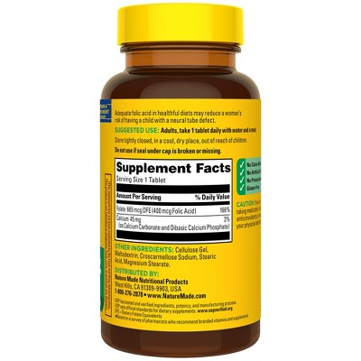 Nature Made Folic Acid 400 mcg (665 mcg DFE) Tablets, USP Verified - 250ct