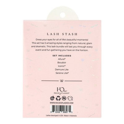 House of Lashes 100% Cruelty-Free Faux Mink Fibers False Eyelashes Set: Black Synthetic Hair, Adhesive Not Included - 5pr