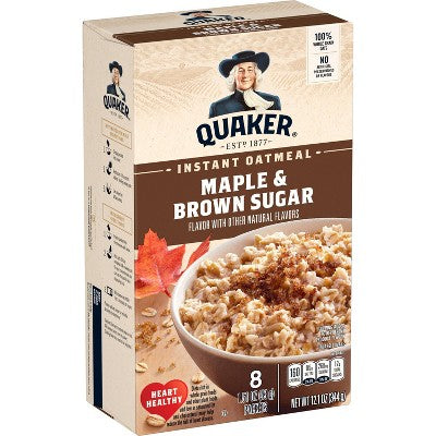 Quaker Instant Oatmeal Maple Brown Sugar 8ct: 100 Percent Whole Grain, No Artificial Sweeteners