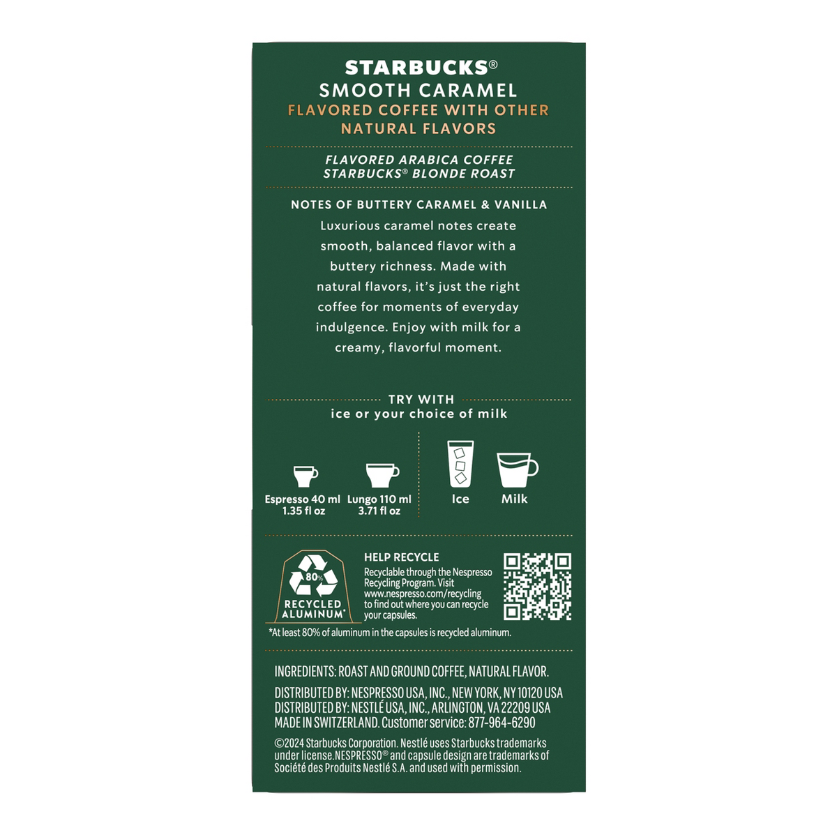 Starbucks by Nespresso OL, Light Roast Coffee - Smooth Caramel - 1 Box (10 Pods)