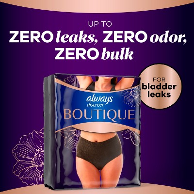 Always Discreet Boutique Adult Postpartum Incontinence Underwear for Women - Black - Small/Medium