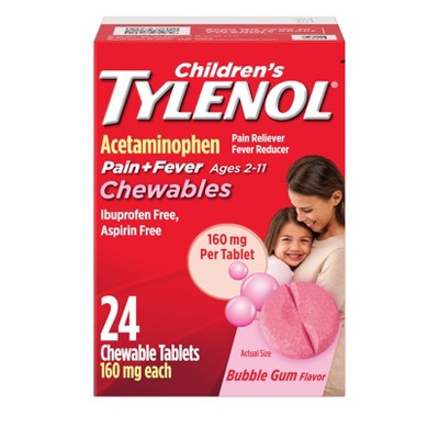 Children's Tylenol Pain + Fever Relief Chewables - Acetaminophen - Bubble Gum - 24ct