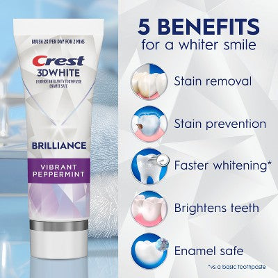 Crest 3D White Brilliance Vibrant Fluoride Toothpaste - Peppermint - 4.6oz