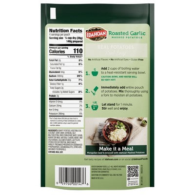 Idahoan Gluten Free Roasted Garlic Mashed Potatoes - 4oz: Wheat Free, Plant-Based