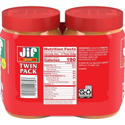 Jif Creamy Peanut Butter Twin Pack - 80oz