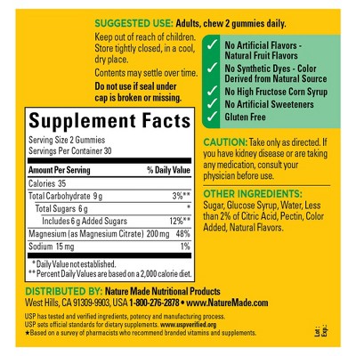 Nature Made High Absorption Magnesium Citrate 200 mg per serving, Magnesium Supplement, Gummies - 60ct
