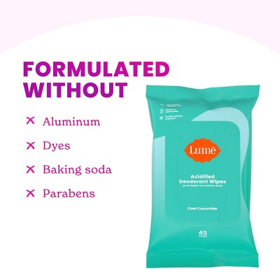 Lume Acidified Deodorant Wipes - Cool Cucumber - 45ct