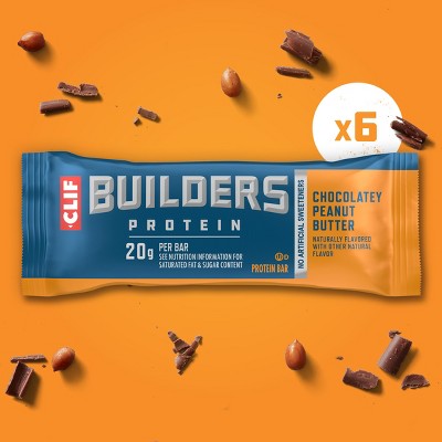 CLIF BUILDERS Chocolatey Peanut Butter 20g Protein Bars - Gluten Free - 2.4oz/6ct