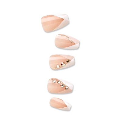 Impress French Tip Press-On Fake Nails Medium Coffin - Glimpse - 33ct