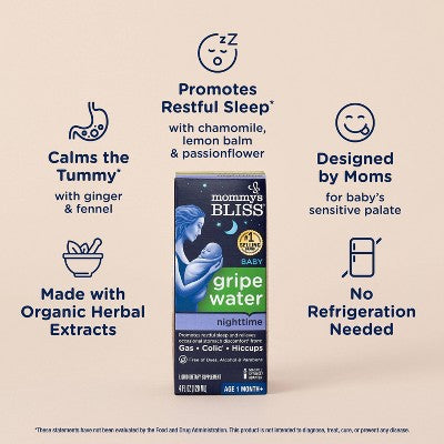 Mommy's Bliss Gripe Water Night Time for Colic, Gas or Stomach Discomfort - 4 fl oz