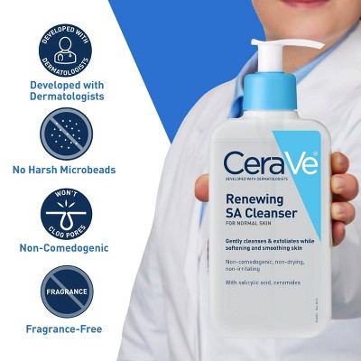 CeraVe SA Face Wash Salicylic Acid Cleanser with Hyaluronic Acid and Niacinamide
