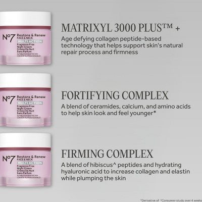 No7 Restore & Renew Face & Neck Multi Action Fragrance Free Night Cream - 1.69 fl oz