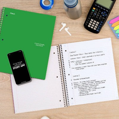 Five Star 3 Subjects 150pg College Ruled Spiral Notebook (Colors May Vary): Perforated, Acid-Free, 3 Hole Punched, Flexible Cover