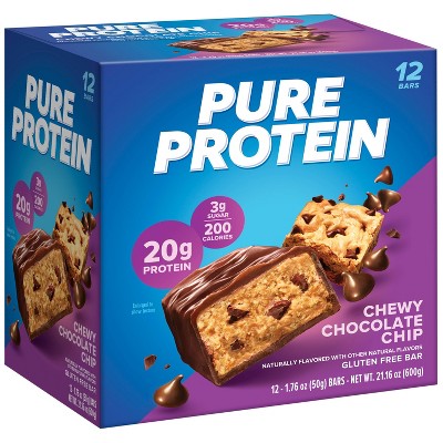Pure Protein Chewy Chocolate Chip High Protein Snack Protein Bar - 20g Protein - 12ct: Gluten-Free, Chewy
