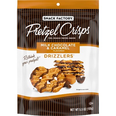 Snack Factory Pretzel Crisps Drizzlers Milk Chocolate & Caramel Drizzled Pretzels - 5.5oz: No Artificial Flavors, No High Fructose Corn Syrup