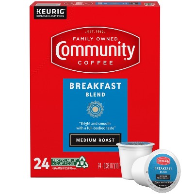 Community Coffee Breakfast Blend Medium Roast Coffee - Single Serve Pods - 24ct: Arabica Beans, Keurig Compatible