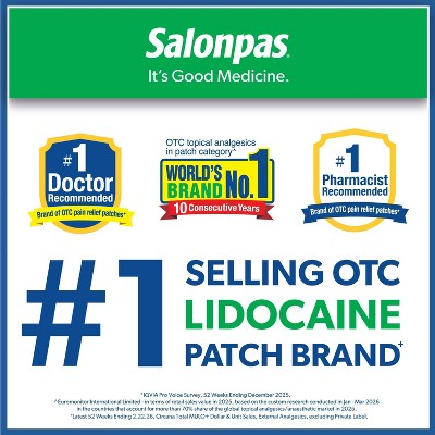 Salonpas Lidocaine 4% Pain Relieving Gel Patch - Odor Free - 6ct