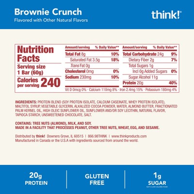 think! Brownie Crunch High Protein Bars - 20g Protein - 10.5oz/5ct