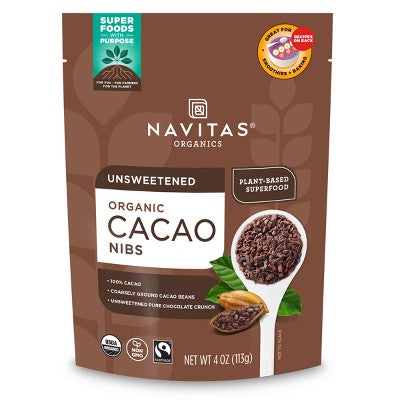 Navitas Organics Unsweetened Cacao Nibs - 4oz: Organic Certified, Vegan, Fair Trade Certified