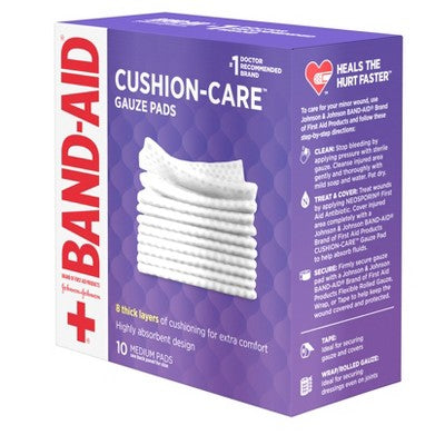 Johnson & Johnson Brand Cushion Care Gauze Pads, Medium, 3 in x 3 in - 10 ct